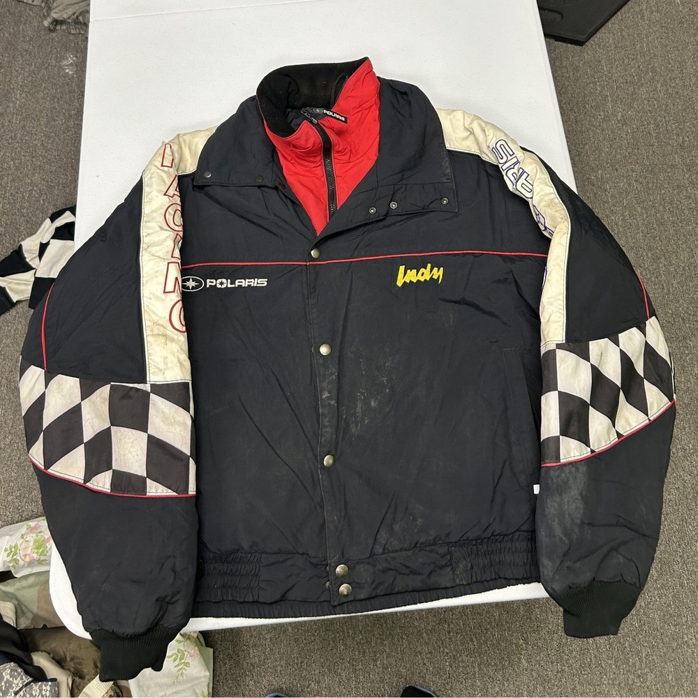 Polaris Indy Racing Jacket Mens Large Black Red Checkered Insulated Vintage E3